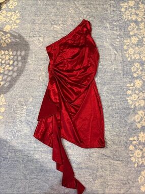 SHEIN Red One-Shoulder Draped Ruffle Dress